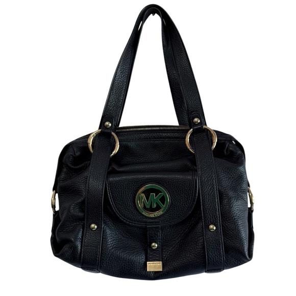 Michael Kors Black Pebbled Leather Tote Satchel Shoulder Bag Gold Hardware - Picture 1 of 11